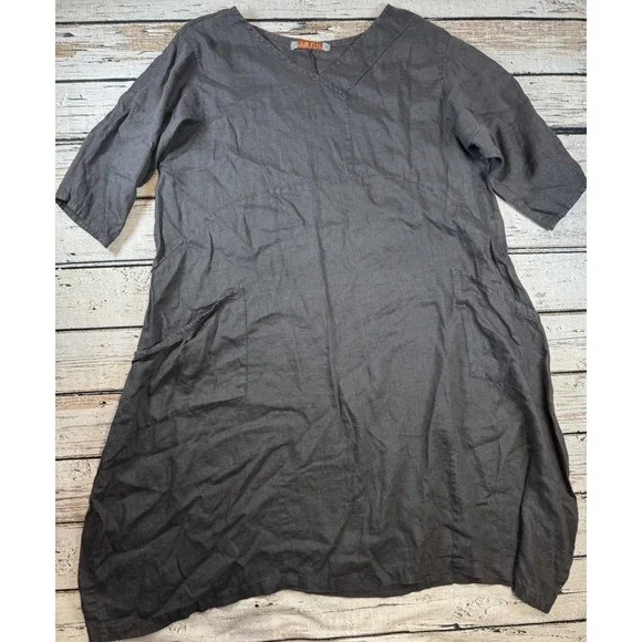 Blue Fish Gray 100% Linen Tunic/Dress Plus Size "1" 14 16 Lagenlook - Picture 1 of 7